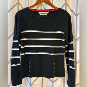 Tommy Hilfiger Women's Black and White Striped Boat Neck Sweater